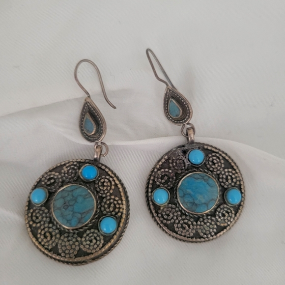 One pair of vintage silver turquoise earings - Picture 1 of 2